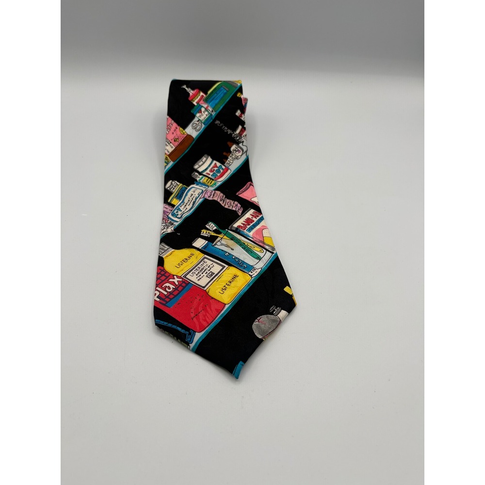 Nicole Miller Silk Tie Medicine Cabinet Pharmacy Novelty Print Black Multi